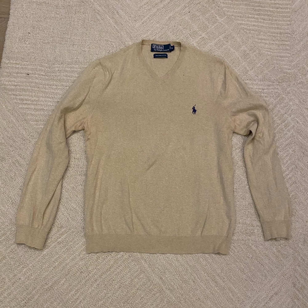 Men's Ralph Lauren Beige V-Neck Sweater - Size Small